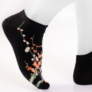 chaussettes courte fleur de prunier a doigt brillant noir