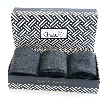 coffret chaussettes homme en laine cachemire gris 3 paires